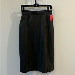 NWT SPANX Black Faux Leather Midi Skirt (sz small)